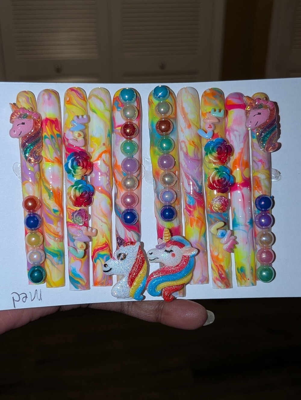 Hand Crafted Multicolor Unicorn 6Xl Press-On Nails with Rainbow Accents Sz Mediu - Picture 4 of 17